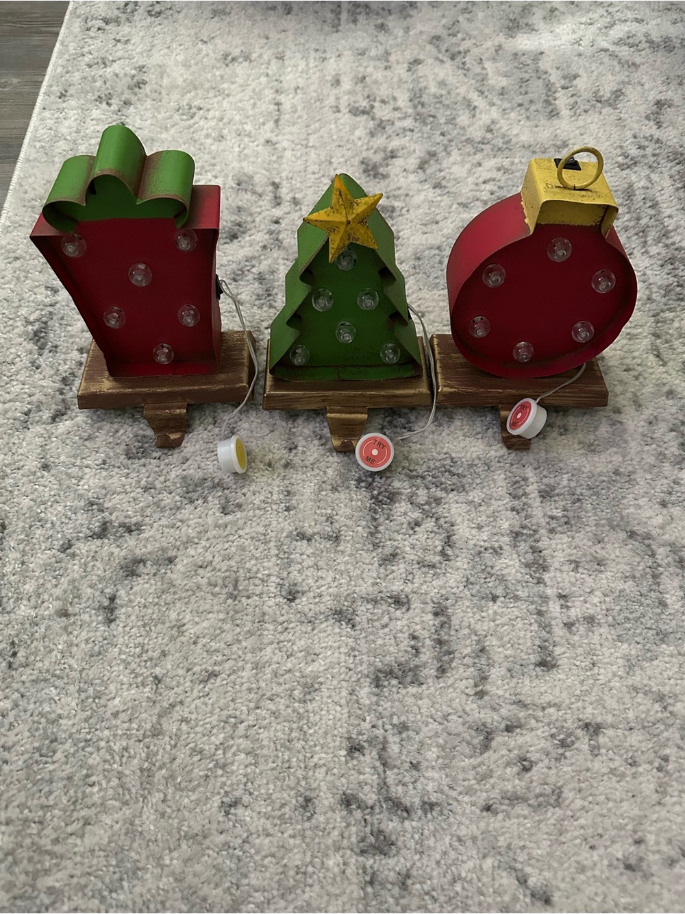 Metal Holiday LED Socking Holder Set - Red & Green